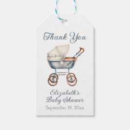 ヴィンテージ水彩ブルーベビーキャリッジパーソナライズされた ギフトタグ