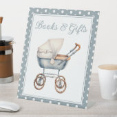 ヴィンテージ水彩ブルーベビーキャリッジパーソナライズされた 台座サイン (インサイチュ)