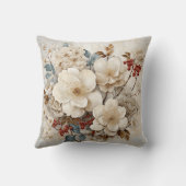 ヴィンテージ水彩ホワイトフラワーレッドベリー クッション (裏面)