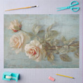 ヴィンテージ水彩ホワイト英語バラフェイク金ゴールド 薄葉紙 (クラフト)