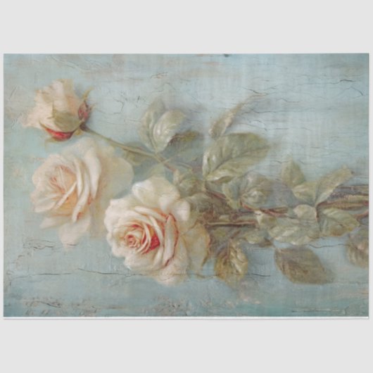 ヴィンテージ水彩ホワイト英語バラフェイク金ゴールド 薄葉紙 (正面)