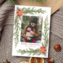 ヴィンテージ水彩ポインセチア枠写真