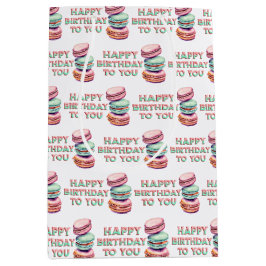 ヴィンテージ水彩マカロンクッキー誕生日 ミディアムペーパーバッグ