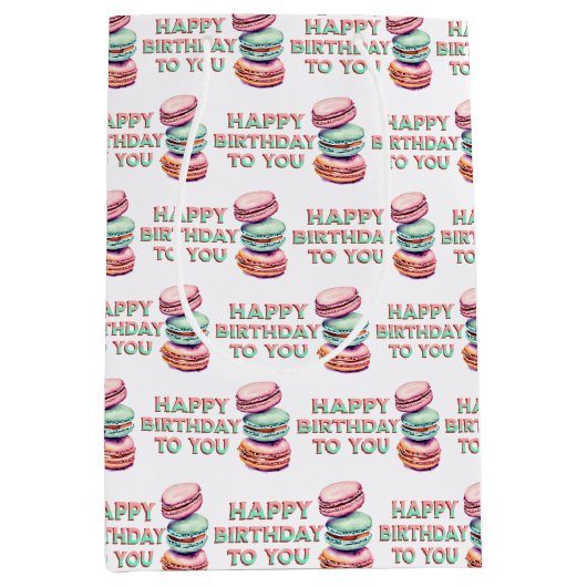 ヴィンテージ水彩マカロンクッキー誕生日 ミディアムペーパーバッグ (正面)