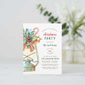 ヴィンテージ水彩ランプクリスマスパーティー インビテーションポストカード (スタンド正面)