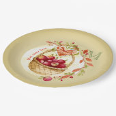 ヴィンテージ水彩リンゴ籠秋リースハート ペーパープレート (アングル)