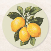 ヴィンテージ水彩レモン ラウンドペーパーコースター (正面)