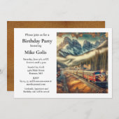 ヴィンテージ水彩列車の誕生日パーティーの招待状 招待状 (正面/裏面)