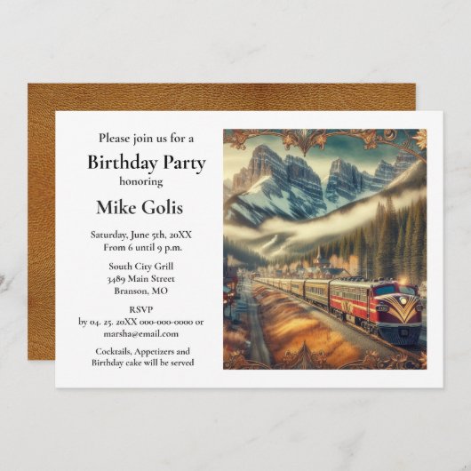 ヴィンテージ水彩列車の誕生日パーティーの招待状 招待状 (正面/裏面)
