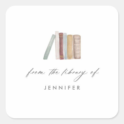 ヴィンテージ水彩図書室蔵書票 スクエアシール (正面)