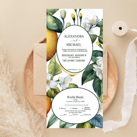 ヴィンテージ水彩夏の柑橘類のウェディング オールインワン招待状