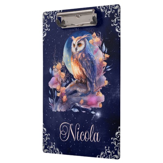 ヴィンテージ水彩天空ファンタジーフクロウ クリップボード (左)