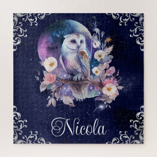 ヴィンテージ水彩天空ファンタジーフクロウ ジグソーパズル (縦)