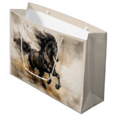 ヴィンテージ水彩威厳のある黒スタリオン ラージペーパーバッグ (正面アングル)