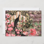 ヴィンテージ水彩孔雀と花キンセアニェラ 招待状 (裏面)