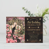 ヴィンテージ水彩孔雀と花誕生日 招待状 (スタンド正面)