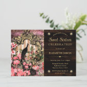 ヴィンテージ水彩孔雀と花Sweet 16 招待状 (スタンド正面)