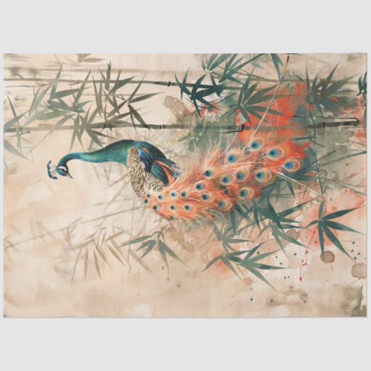 ヴィンテージ水彩孔雀 薄葉紙 (正面)