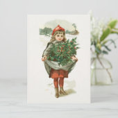 ヴィンテージ水彩少女運の木のクリスマス シーズンカード (スタンド正面)