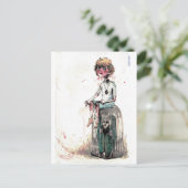 ヴィンテージ水彩少年とケージ ポストカード (スタンド正面)