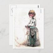 ヴィンテージ水彩少年とケージ ポストカード (正面/裏面)