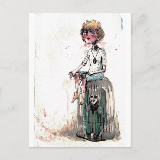 ヴィンテージ水彩少年とケージ ポストカード (正面)