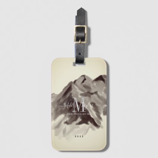 ヴィンテージ水彩山のスクリプモノグラムのト ラゲッジタグ (正面縦)
