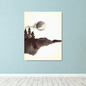 ヴィンテージ水彩山月松木 キャンバスプリント (インサイチュ (ウッドフロア))