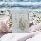 ヴィンテージ水彩帆船インザハーバー ポストカード