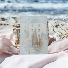 ヴィンテージ水彩帆船インザハーバー ポストカード