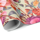 ヴィンテージ水彩明るい赤紫色開花 ラッピングペーパー (ロールコーナー)