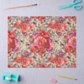 ヴィンテージ水彩明るい赤紫色開花 薄葉紙 (クラフト)