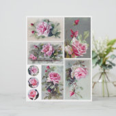 ヴィンテージ水彩桃色バラ絵画by C. Klein (スタンド正面)