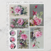 ヴィンテージ水彩桃色バラ絵画by C. Klein (正面/裏面)