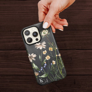 ヴィンテージ水彩植物性花模様+モノグラム iPhone 11 ケース