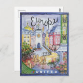 ヴィンテージ水彩欧州旅行ポスター ポストカード (正面/裏面)