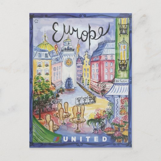 ヴィンテージ水彩欧州旅行ポスター ポストカード (正面)