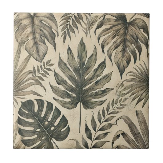 ヴィンテージ水彩熱帯植物園フローラ タイル (正面)