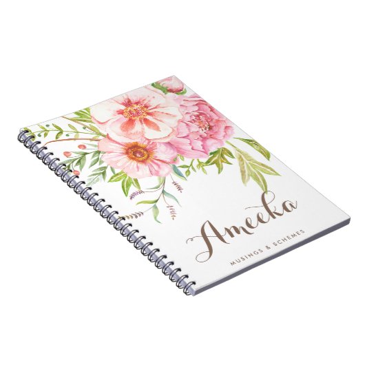 ヴィンテージ水彩牡丹ノートブパーソナライズされたック ノートブック (右側)