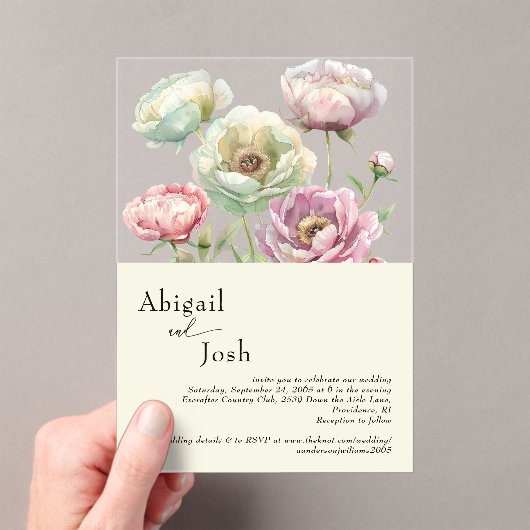 ヴィンテージ水彩牡丹モダン結婚ズ アクリル招待状 (インサイチュ (ポータブル))