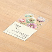 ヴィンテージ水彩牡丹モダン結婚ズ アクリル招待状 (レイダウン)