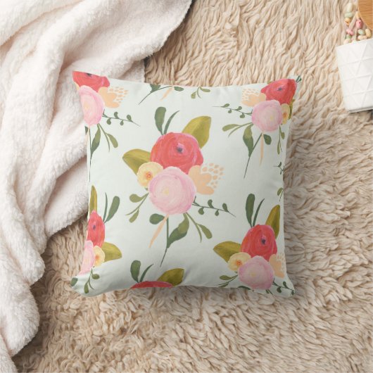 ヴィンテージ水彩牡丹化粧枕 クッション (ブランケット)