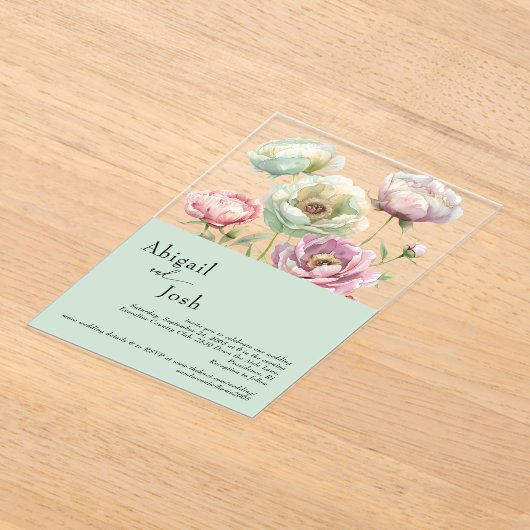 ヴィンテージ水彩牡丹結婚仙人 アクリル招待状 (レイダウン)