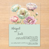 ヴィンテージ水彩牡丹結婚仙人 アクリル招待状 (正面)