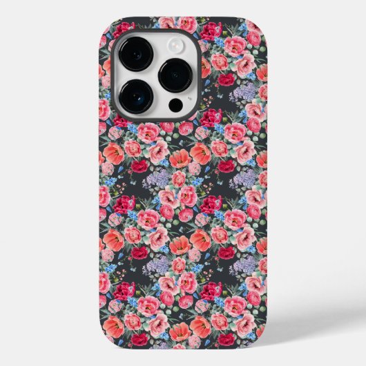 ヴィンテージ水彩画のピンクと赤いバラの模様 Case-Mate iPhoneケース (裏面)