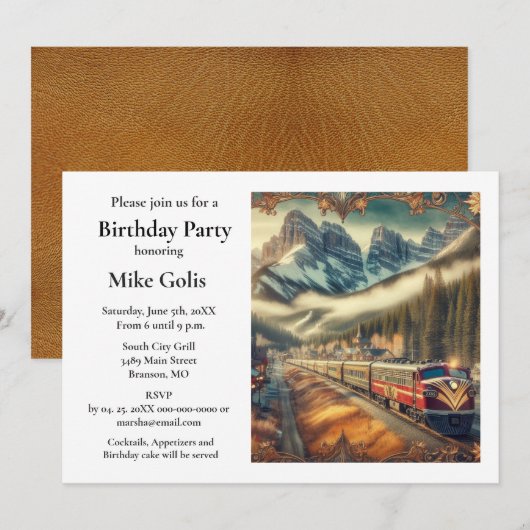 ヴィンテージ水彩画の列車の誕生日パーティー招待状 招待状 (正面/裏面)