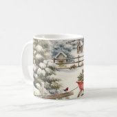 ヴィンテージ水彩画の森のクリスマスツリーカスタム コーヒーマグカップ (正面左)