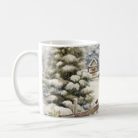 ヴィンテージ水彩画の森のクリスマスツリーカスタム コーヒーマグカップ (左)