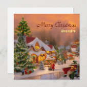 ヴィンテージ水彩画の繊細なクリスマスビレッジ シーズンカード (正面/裏面)