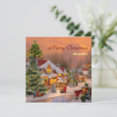 ヴィンテージ水彩画の繊細なクリスマスビレッジ シーズンカード (スタンド正面)
